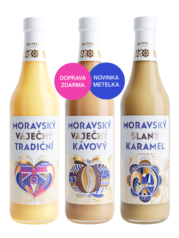 Dárkový alkohol Moravské TRIO: Vaječný Tradiční, Vaječný Kávový a Slaný Karamel